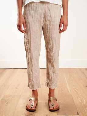 Pietsie Women’s Striped Neutral Linen Pants | Size Medium